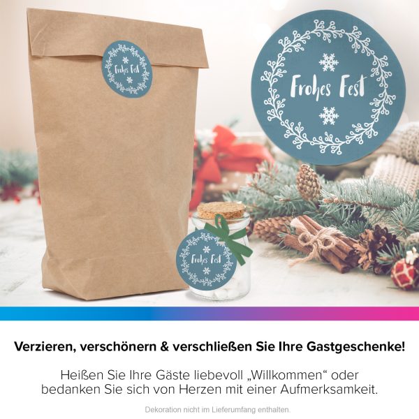 48 Weihnachtsaufkleber Frohes Fest mit Schneeflocke - für Geschenke zu Weihnachten / Sticker / Aufkleber / Etiketten / Geschenkaufkleber rund / Set – Bild 4