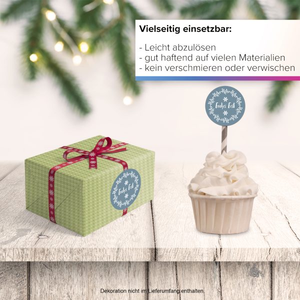 48 Weihnachtsaufkleber Frohes Fest mit Schneeflocke - für Geschenke zu Weihnachten / Sticker / Aufkleber / Etiketten / Geschenkaufkleber rund / Set – Bild 6