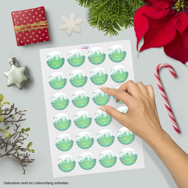 48 Weihnachtsaufkleber Fröhliche Weihnachten mit Schneeflocken - für Geschenke zu Weihnachten / Sticker / Aufkleber / Etiketten / Geschenkaufkleber rund / Set – Bild 2