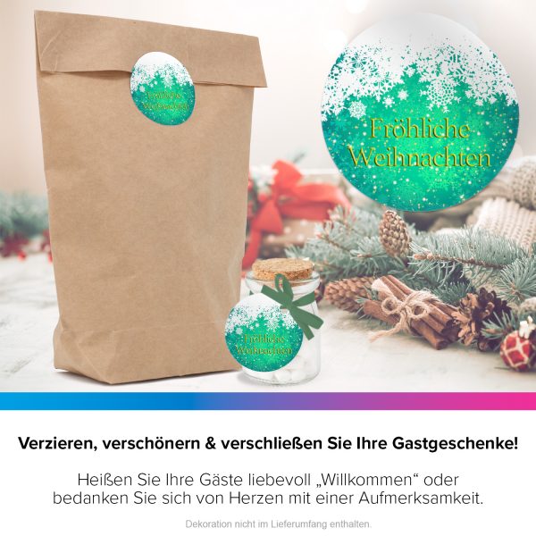 48 Weihnachtsaufkleber Fröhliche Weihnachten mit Schneeflocken - für Geschenke zu Weihnachten / Sticker / Aufkleber / Etiketten / Geschenkaufkleber rund / Set – Bild 4