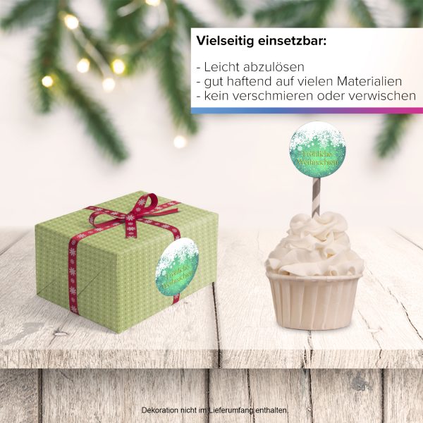 48 Weihnachtsaufkleber Fröhliche Weihnachten mit Schneeflocken - für Geschenke zu Weihnachten / Sticker / Aufkleber / Etiketten / Geschenkaufkleber rund / Set – Bild 6