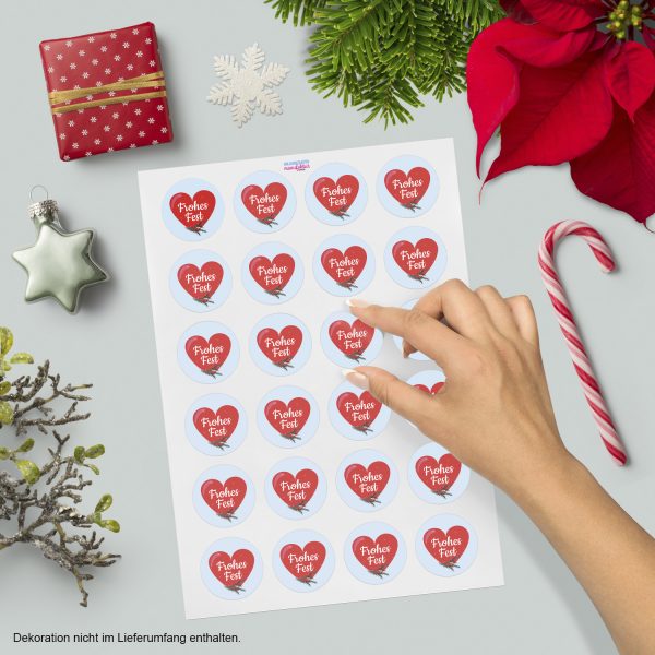 48 Weihnachtsaufkleber Frohes Fest im Herz - für Geschenke zu Weihnachten / Sticker / Aufkleber / Etiketten / Geschenkaufkleber rund / Set – Bild 2