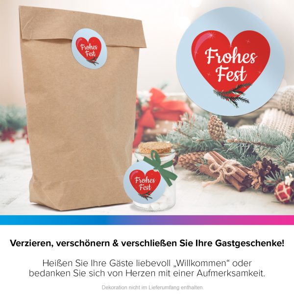 48 Weihnachtsaufkleber Frohes Fest im Herz - für Geschenke zu Weihnachten / Sticker / Aufkleber / Etiketten / Geschenkaufkleber rund / Set – Bild 4