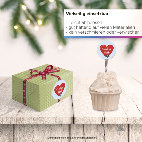 48 Weihnachtsaufkleber Frohes Fest im Herz - für Geschenke zu Weihnachten / Sticker / Aufkleber / Etiketten / Geschenkaufkleber rund / Set – Bild 6