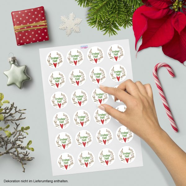 48 Weihnachtsaufkleber Frohes Fest mit Herz - für Geschenke zu Weihnachten / Sticker / Aufkleber / Etiketten / Geschenkaufkleber rund / Set – Bild 2