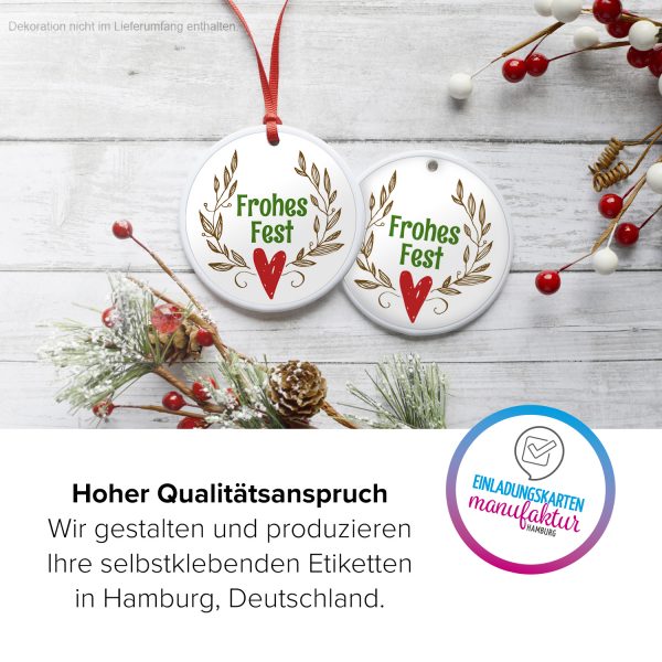 48 Weihnachtsaufkleber Frohes Fest mit Herz - für Geschenke zu Weihnachten / Sticker / Aufkleber / Etiketten / Geschenkaufkleber rund / Set – Bild 3