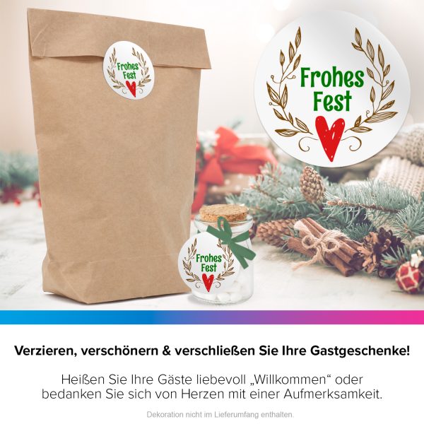 48 Weihnachtsaufkleber Frohes Fest mit Herz - für Geschenke zu Weihnachten / Sticker / Aufkleber / Etiketten / Geschenkaufkleber rund / Set – Bild 4