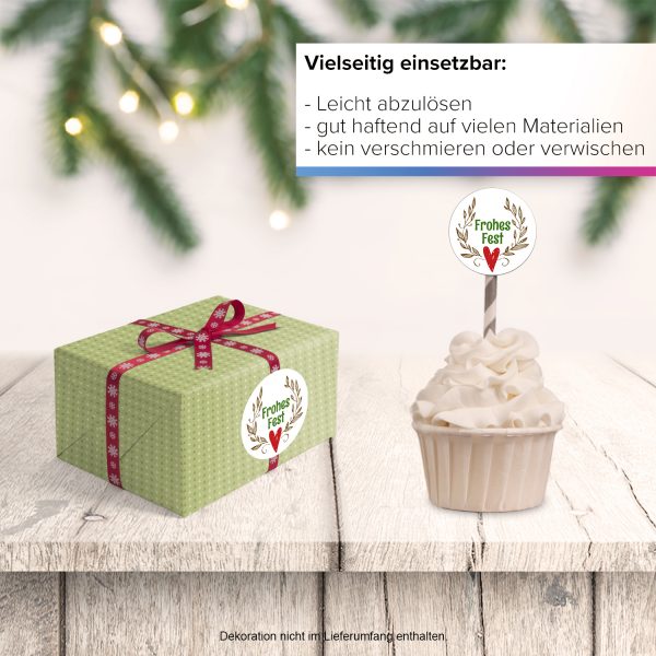 48 Weihnachtsaufkleber Frohes Fest mit Herz - für Geschenke zu Weihnachten / Sticker / Aufkleber / Etiketten / Geschenkaufkleber rund / Set – Bild 6