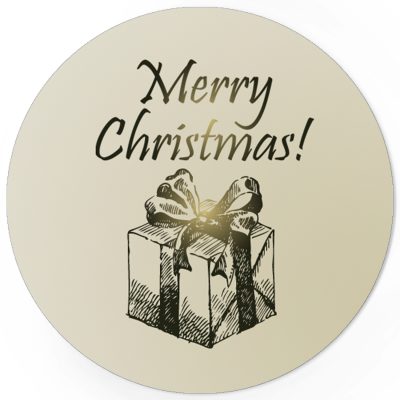 48 Weihnachtsaufkleber Vintage Merry Christmas mit Geschenkpaket - für Geschenke zu Weihnachten / Sticker / Aufkleber / Etiketten / Geschenkaufkleber rund / Set