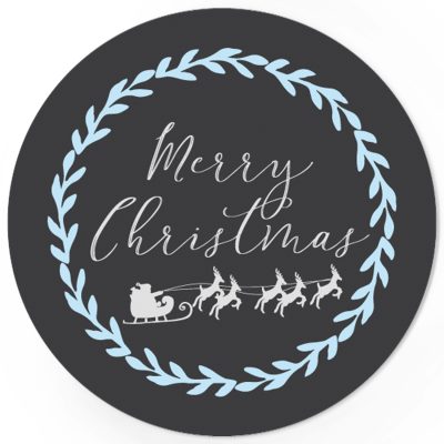 48 Weihnachtsaufkleber Weihnachtsschlitten mit Rentieren und Merry Christmas - für Geschenke zu Weihnachten / Sticker / Aufkleber / Etiketten / Geschenkaufkleber rund / Set