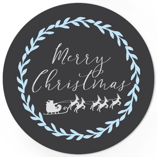 48 Weihnachtsaufkleber Weihnachtsschlitten mit Rentieren und Merry Christmas - für Geschenke zu Weihnachten / Sticker / Aufkleber / Etiketten / Geschenkaufkleber rund / Set