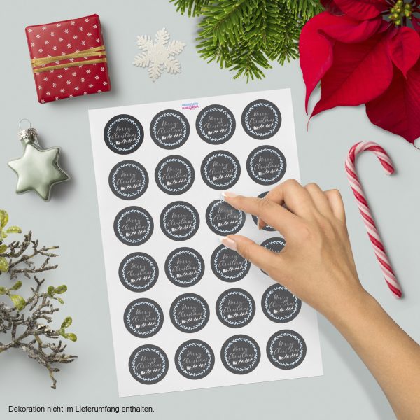 48 Weihnachtsaufkleber Weihnachtsschlitten mit Rentieren und Merry Christmas - für Geschenke zu Weihnachten / Sticker / Aufkleber / Etiketten / Geschenkaufkleber rund / Set – Bild 2