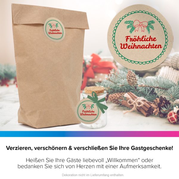 48 Weihnachtsaufkleber Schleife mit Weihnachtsgruß - für Geschenke zu Weihnachten / Sticker / Aufkleber / Etiketten / Geschenkaufkleber rund / Set – Bild 4