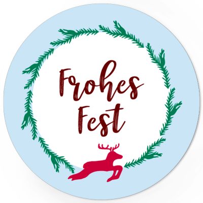 48 Weihnachtsaufkleber Rentier mit Weihnachtsgruß Frohes Fest - für Geschenke zu Weihnachten / Sticker / Aufkleber / Etiketten / Geschenkaufkleber rund / Set
