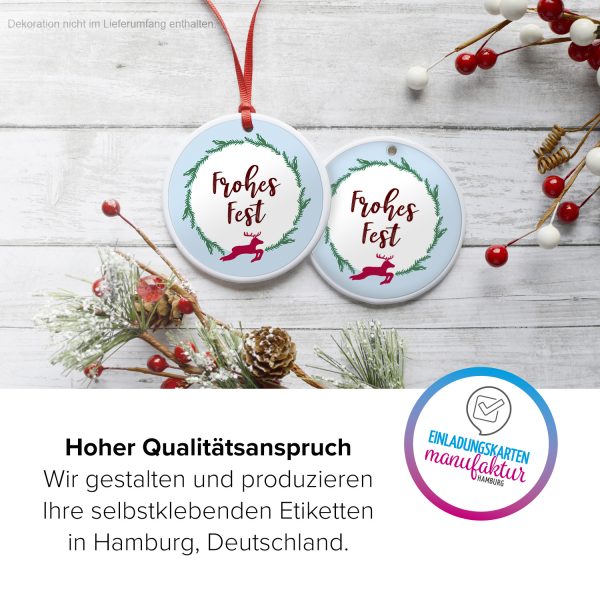 48 Weihnachtsaufkleber Rentier mit Weihnachtsgruß Frohes Fest - für Geschenke zu Weihnachten / Sticker / Aufkleber / Etiketten / Geschenkaufkleber rund / Set – Bild 3