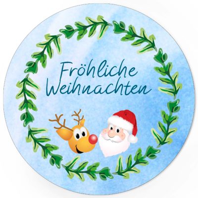 48 Weihnachtsaufkleber Fröhliche Weihnachten mit Weihnachtsmann - für Geschenke zu Weihnachten / Sticker / Aufkleber / Etiketten / Rund / Set
