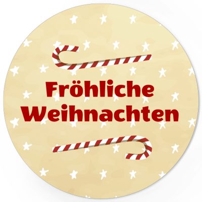 48 Weihnachtsaufkleber Zuckerstange mit Weihnachtsgruß Fröhliche Weihnachten und Sternen - für Geschenke zu Weihnachten / Sticker / Aufkleber / Etiketten / Geschenkaufkleber rund / Set