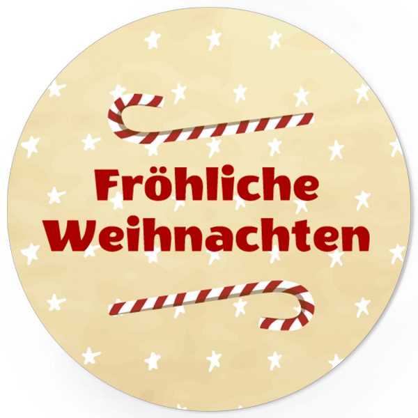 48 Weihnachtsaufkleber Zuckerstange mit Weihnachtsgruß Fröhliche Weihnachten und Sternen - für Geschenke zu Weihnachten / Sticker / Aufkleber / Etiketten / Geschenkaufkleber rund / Set