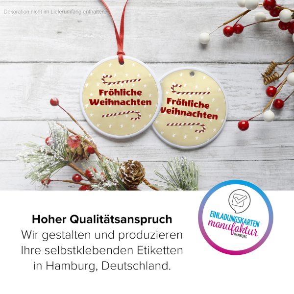 48 Weihnachtsaufkleber Zuckerstange mit Weihnachtsgruß Fröhliche Weihnachten und Sternen - für Geschenke zu Weihnachten / Sticker / Aufkleber / Etiketten / Geschenkaufkleber rund / Set – Bild 3