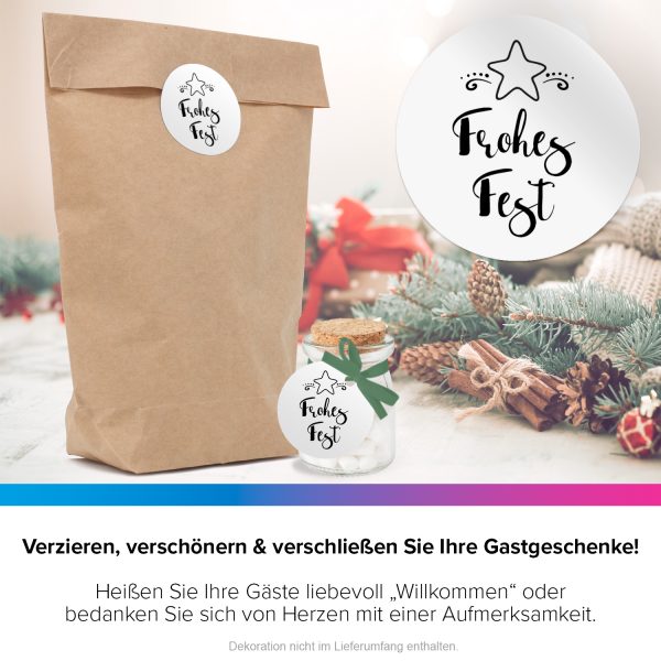 48 Weihnachtsaufkleber Stern mit Weihnachtsgruß Frohes Fest - für Geschenke zu Weihnachten / Sticker / Aufkleber / Etiketten / Geschenkaufkleber rund / Set – Bild 4
