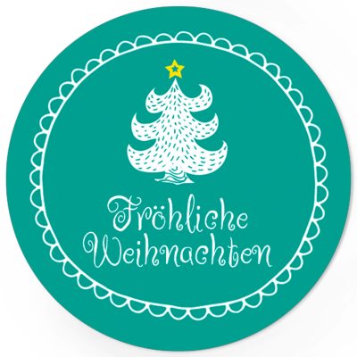 48 Weihnachtsaufkleber Weihnachtsbaum mit Stern und Weihnachtsgruß Fröhliche Weihnachten - für Geschenke zu Weihnachten / Sticker / Aufkleber / Etiketten / Geschenkaufkleber rund / Set
