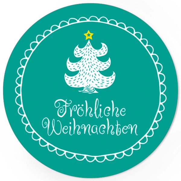 48 Weihnachtsaufkleber Weihnachtsbaum mit Stern und Weihnachtsgruß Fröhliche Weihnachten - für Geschenke zu Weihnachten / Sticker / Aufkleber / Etiketten / Geschenkaufkleber rund / Set