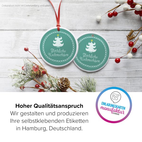 48 Weihnachtsaufkleber Weihnachtsbaum mit Stern und Weihnachtsgruß Fröhliche Weihnachten - für Geschenke zu Weihnachten / Sticker / Aufkleber / Etiketten / Geschenkaufkleber rund / Set – Bild 3