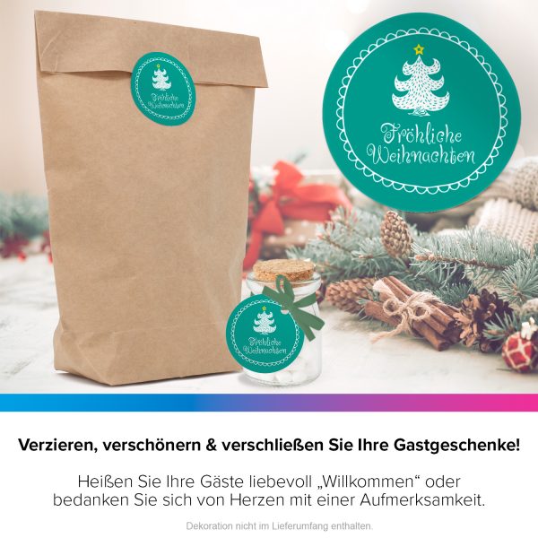 48 Weihnachtsaufkleber Weihnachtsbaum mit Stern und Weihnachtsgruß Fröhliche Weihnachten - für Geschenke zu Weihnachten / Sticker / Aufkleber / Etiketten / Geschenkaufkleber rund / Set – Bild 4