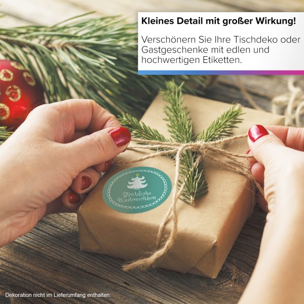 48 Weihnachtsaufkleber Weihnachtsbaum mit Stern und Weihnachtsgruß Fröhliche Weihnachten - für Geschenke zu Weihnachten / Sticker / Aufkleber / Etiketten / Geschenkaufkleber rund / Set – Bild 5