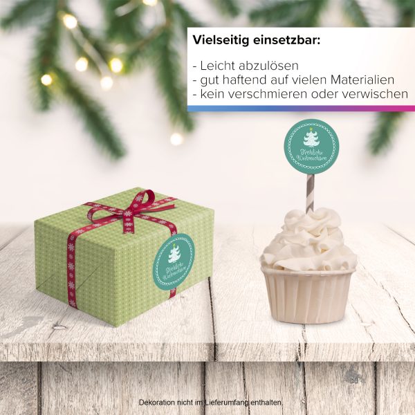 48 Weihnachtsaufkleber Weihnachtsbaum mit Stern und Weihnachtsgruß Fröhliche Weihnachten - für Geschenke zu Weihnachten / Sticker / Aufkleber / Etiketten / Geschenkaufkleber rund / Set – Bild 6