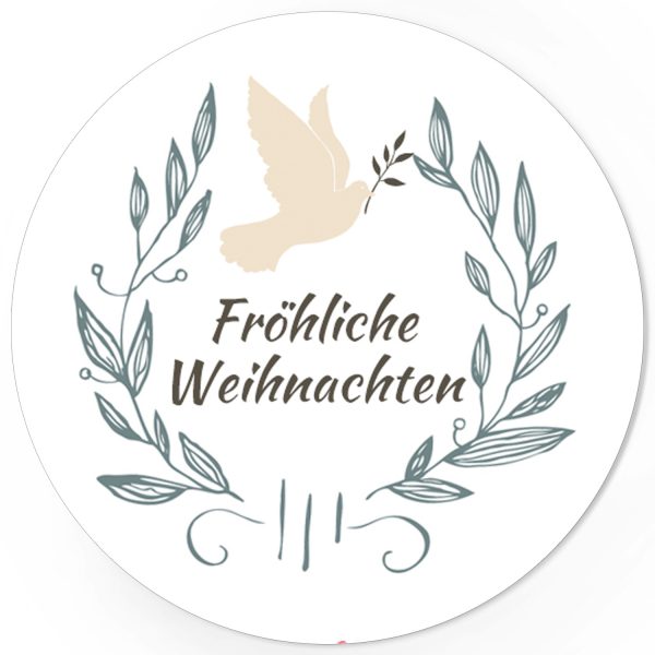 48 Weihnachtsaufkleber Friedenstaube mit Weihnachtsgruß Fröhliche Weihnachten - für Geschenke zu Weihnachten / Sticker / Aufkleber / Etiketten / Geschenkaufkleber rund / Set