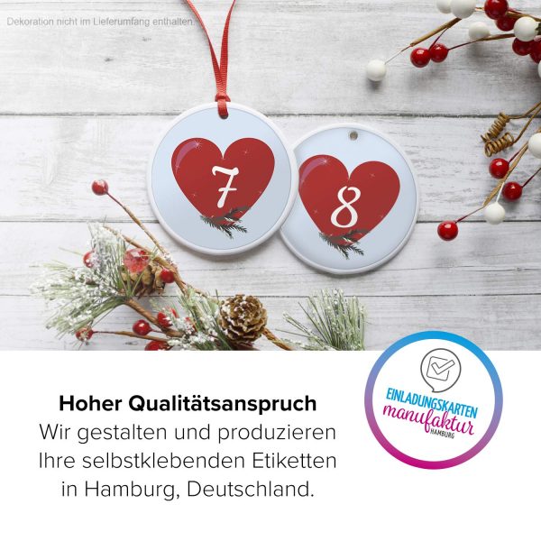 Adventskalender-Zahlen Aufkleber 1 bis 24 / Herz rot / Etiketten / Sticker / Weihnachtskalender / Advent / Rund / DIY / zum Aufkleben – Bild 3