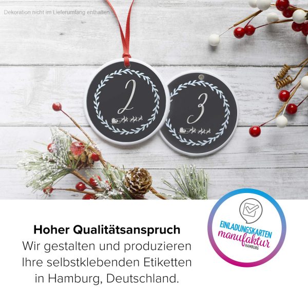Adventskalender-Zahlen Aufkleber 1 bis 24 / Kreide Tafel Look / Etiketten / Sticker / Weihnachtskalender / Advent / Rund / DIY / zum Aufkleben – Bild 3