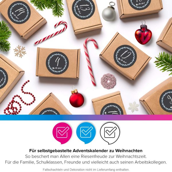Adventskalender-Zahlen Aufkleber 1 bis 24 / Kreide Tafel Look / Etiketten / Sticker / Weihnachtskalender / Advent / Rund / DIY / zum Aufkleben – Bild 4