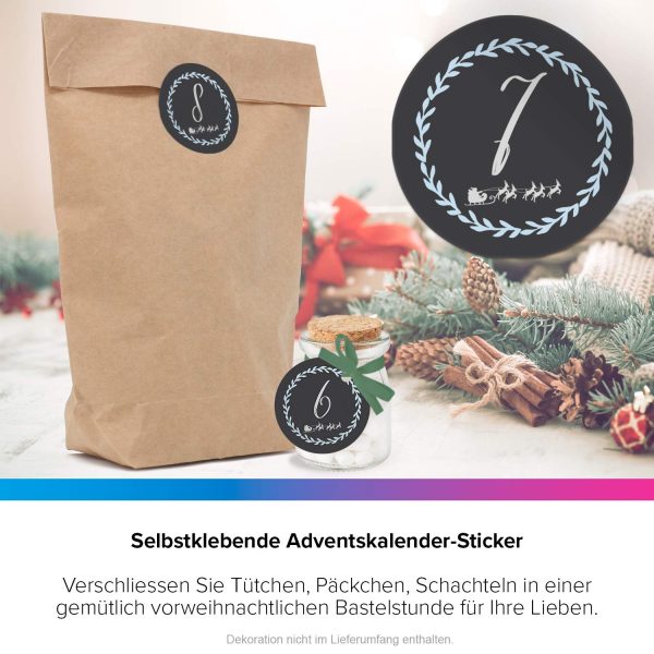 Adventskalender-Zahlen Aufkleber 1 bis 24 / Kreide Tafel Look / Etiketten / Sticker / Weihnachtskalender / Advent / Rund / DIY / zum Aufkleben – Bild 5