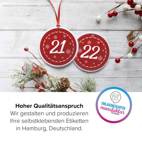 Adventskalender-Zahlen Aufkleber 1 bis 24 / rot Vintage / Etiketten / Sticker / Weihnachtskalender / Advent / Rund / DIY / zum Aufkleben – Bild 3