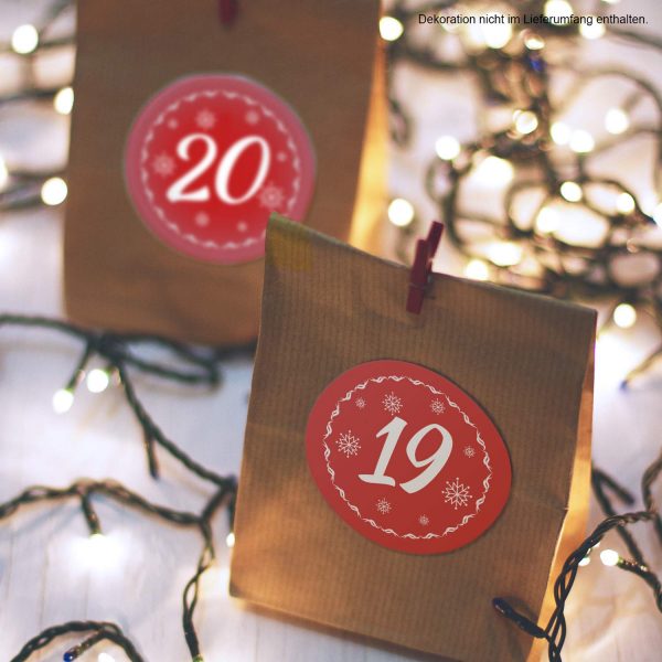 Adventskalender-Zahlen Aufkleber 1 bis 24 / rot Vintage / Etiketten / Sticker / Weihnachtskalender / Advent / Rund / DIY / zum Aufkleben – Bild 4