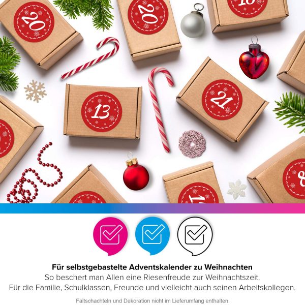 Adventskalender-Zahlen Aufkleber 1 bis 24 / rot Vintage / Etiketten / Sticker / Weihnachtskalender / Advent / Rund / DIY / zum Aufkleben – Bild 5