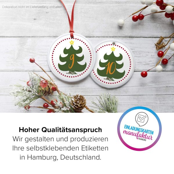 Adventskalender-Zahlen Aufkleber 1 bis 24 / Tannenbaum / Etiketten / Sticker / Weihnachtskalender / Advent / Rund / DIY / zum Aufkleben – Bild 3