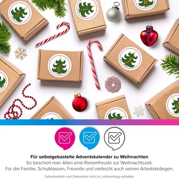 Adventskalender-Zahlen Aufkleber 1 bis 24 / Tannenbaum / Etiketten / Sticker / Weihnachtskalender / Advent / Rund / DIY / zum Aufkleben – Bild 5