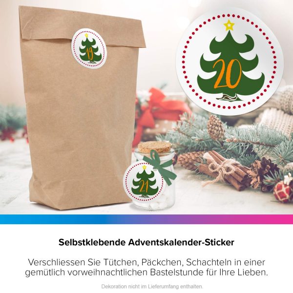 Adventskalender-Zahlen Aufkleber 1 bis 24 / Tannenbaum / Etiketten / Sticker / Weihnachtskalender / Advent / Rund / DIY / zum Aufkleben – Bild 6