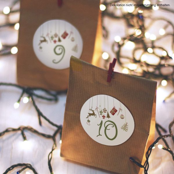 Adventskalender-Zahlen Aufkleber 1 bis 24 / Anhänger Weihnachtlich / Etiketten / Sticker / Weihnachtskalender / Advent / Rund / DIY / zum Aufkleben – Bild 4