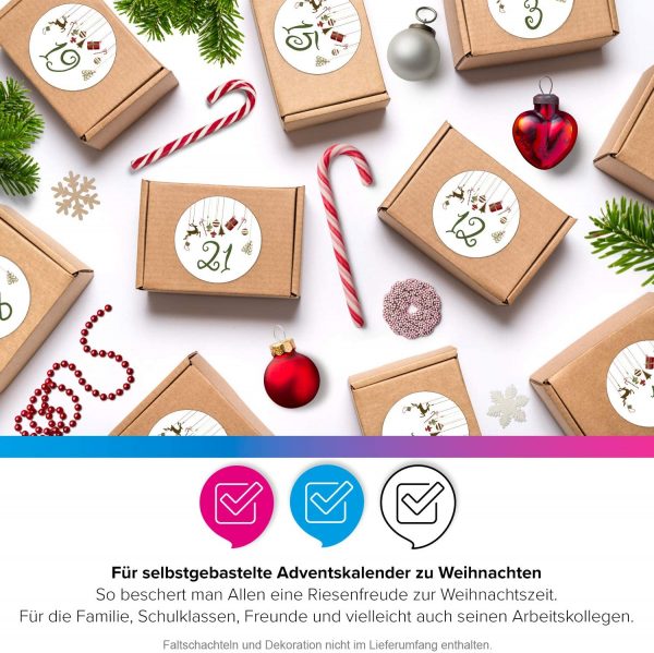 Adventskalender-Zahlen Aufkleber 1 bis 24 / Anhänger Weihnachtlich / Etiketten / Sticker / Weihnachtskalender / Advent / Rund / DIY / zum Aufkleben – Bild 5