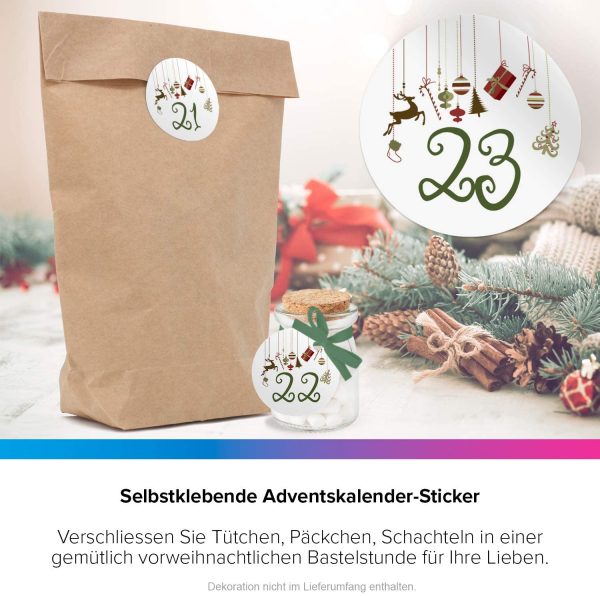 Adventskalender-Zahlen Aufkleber 1 bis 24 / Anhänger Weihnachtlich / Etiketten / Sticker / Weihnachtskalender / Advent / Rund / DIY / zum Aufkleben – Bild 6