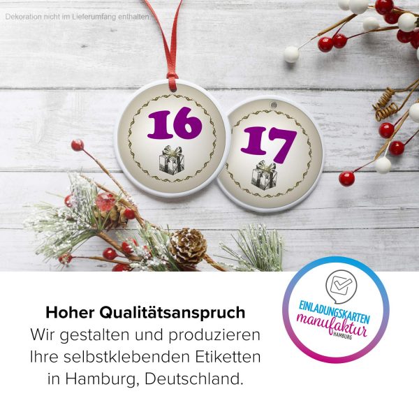 Adventskalender-Zahlen Aufkleber 1 bis 24 / Vintage Geschenk / Etiketten / Sticker / Weihnachtskalender / Advent / Rund / DIY / zum Aufkleben – Bild 3