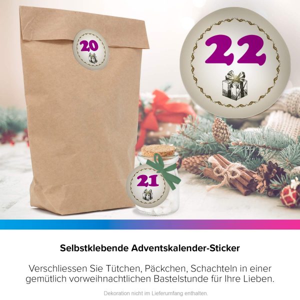 Adventskalender-Zahlen Aufkleber 1 bis 24 / Vintage Geschenk / Etiketten / Sticker / Weihnachtskalender / Advent / Rund / DIY / zum Aufkleben – Bild 6