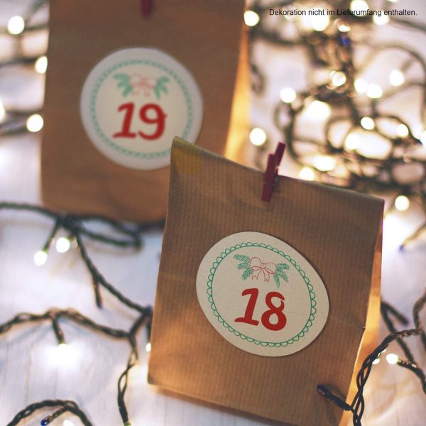 Adventskalender-Zahlen Aufkleber 1 bis 24 / Vintage Look altes Papier / Etiketten / Sticker / Weihnachtskalender / Advent / Rund / DIY / zum Aufkleben – Bild 4