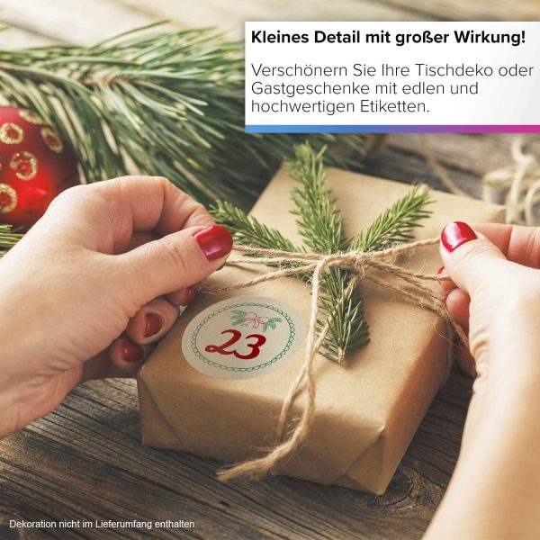 Adventskalender-Zahlen Aufkleber 1 bis 24 / Vintage Look altes Papier / Etiketten / Sticker / Weihnachtskalender / Advent / Rund / DIY / zum Aufkleben – Bild 7