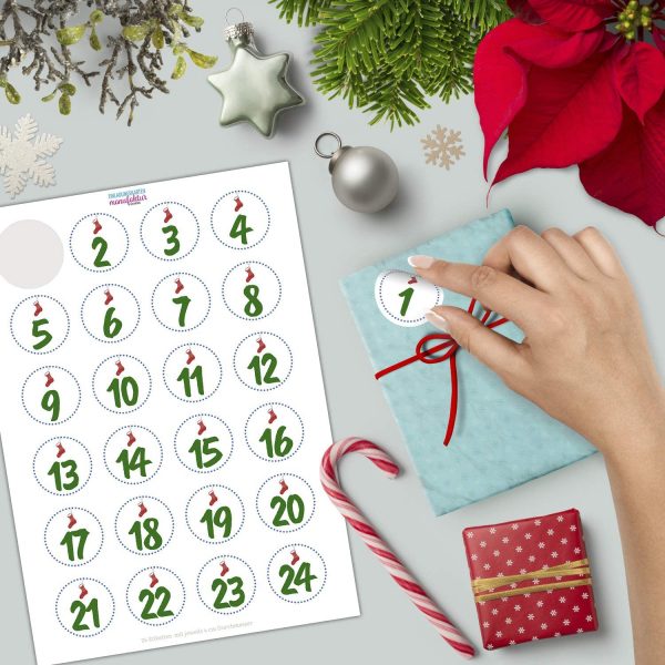 Adventskalender-Zahlen Aufkleber 1 bis 24 / schlicht, modern / Etiketten / Sticker / Weihnachtskalender / Advent / Rund / DIY / zum Aufkleben – Bild 2