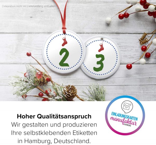 Adventskalender-Zahlen Aufkleber 1 bis 24 / schlicht, modern / Etiketten / Sticker / Weihnachtskalender / Advent / Rund / DIY / zum Aufkleben – Bild 3